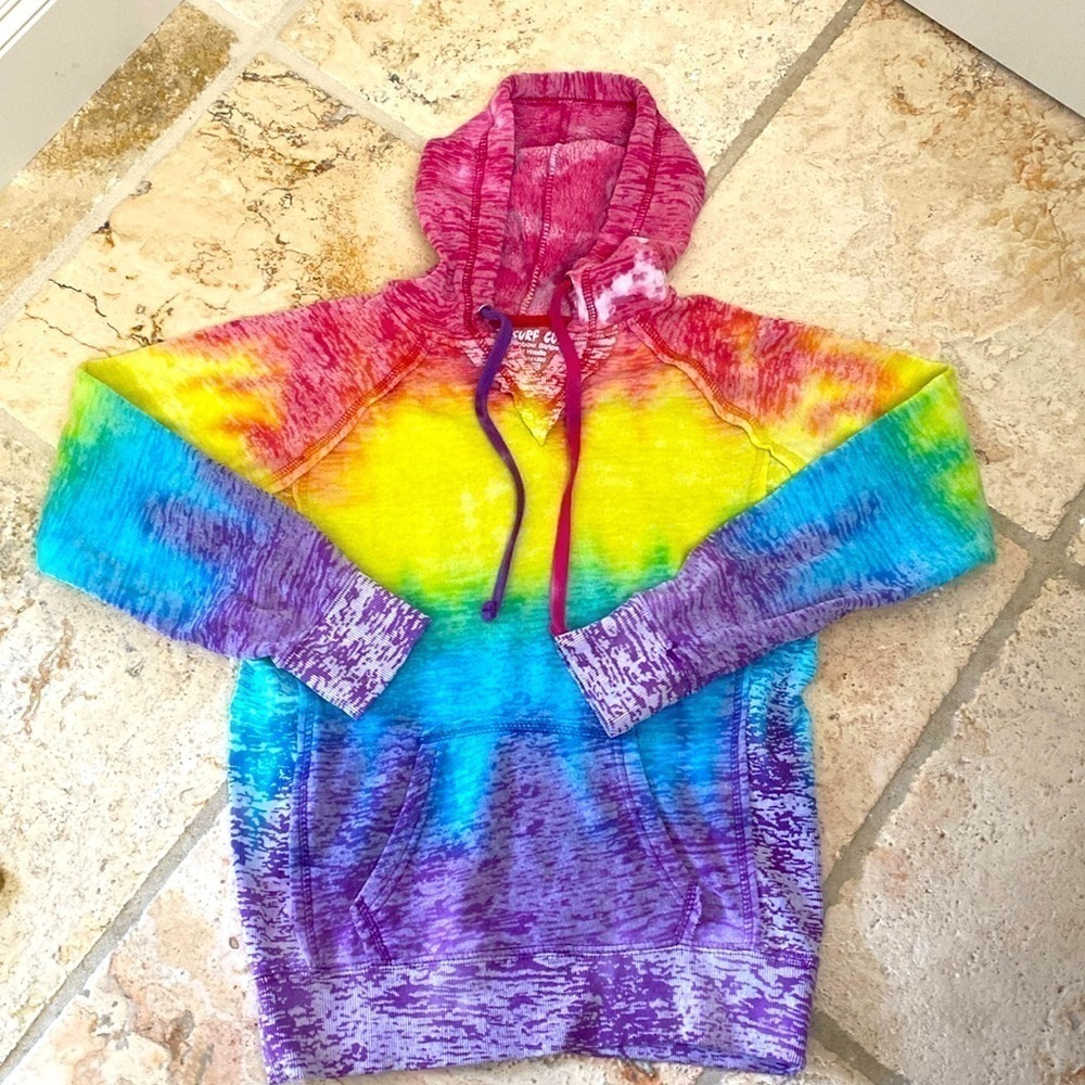 Koloa Surf Co Rainbow Hoodie Womens S Tie dye  Beach Artsy Art to wear
